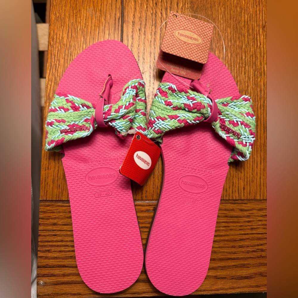 Havaianas | Pink & Green Woven Mesh St. Tropez Sandal - Wmns sz 9/10